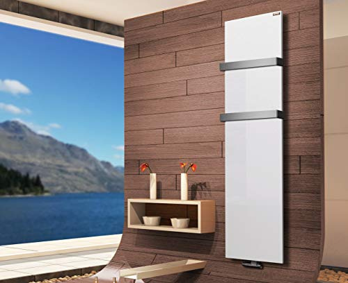 Badheizkörper Mirror Steel 180cm 1118 Watt weiß +2 Halter 50mm SZAGATO | HxB: 180x47cm Designheizkörper Handtuchheizkörper mit Mittelanschluss Handtuchwärmer Designheizung Made in Germany