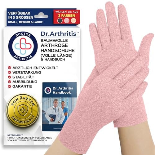 Dr. Arthritis Guantes Artritis Desarrollados por Médicos - Muñequeras Túnel Carpiano de Compresión para Aliviar Síntomas de Enfermedad de Raynaud - Incluye Manual Sanitario (Rosa, Talla M)
