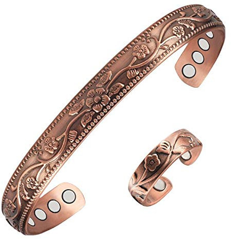 Wollet Magnetischer Kupferring und Armband für Arthritis Damen Schmuckset verstellbar in der Gesundheit (CPB-0005AB CPR-0937), Taglia unica, Kupfer