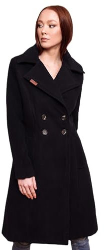 Navahoo Damen Mantel Trenchcoat Winterjacke Wintermantel B661 [B661-Wooly-Schwarz-Gr.M]