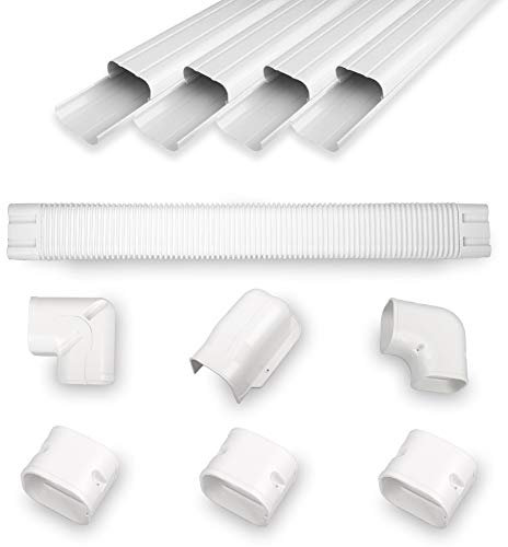 MOOITEK 4 16.5Ft PVC Decorative Line Set Cover Kit for Ductless Mini Split Air Conditioners Heat Pump System and Central AC(Total Length 16.5Ft), White
