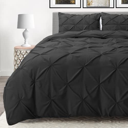 Nestl King Tröster-Set mit Quetschfalten, Bettwäsche-Sets, Tröster-Set für King-Size-Bett, Biesen-Bettwäsche-Set King/California King Size, Daunendecke mit 2 Kissenbezügen, 3-teilig - Schwarz