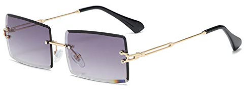 Long Keeper Sonnenbrille Damen Vintage 90s Retro Rechteckig Sonnenbrille Randlos Für Damen Herren Mit Uv Schutz (Farbverlauf grau)