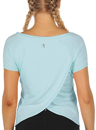 icyzone Damen Sport T-Shirt Kurzarm Yoga Top Schnell Trocken Elastisch Fitness Gym Oberteile (XL, Aqua)