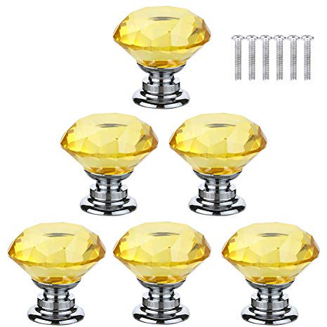 BOZONLI 6pcs 30mm Yellow Crystals Glass Drawer Knobs Cupboard Knobs Door Knobs Cabinet Handle Drawer Pull Handle with Screw