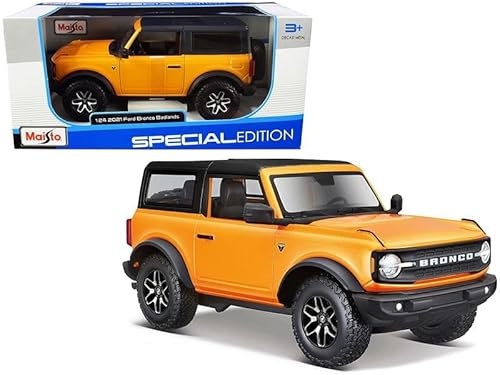 Maisto Ford Bronco Badlands (2020): Modellauto im Maßstab 1:24, Türen beweglich, ca. 20 cm, Gelb (31530)
