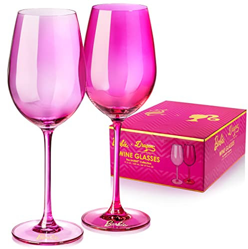 Dragon Glassware x Barbie Wine Glasses - 17.5 oz Magenta & Pink Wine Glasses Set of 2 - As Seen in Barbie The Movie - Drinkware Gifts for Women