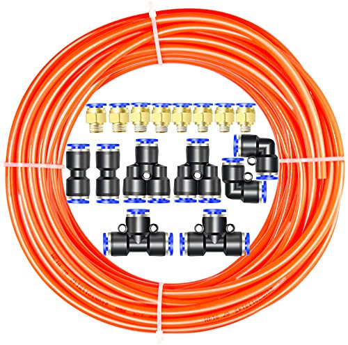 ERGAOBOY Orange 10M Polyurethan PU Luftschlauch Rohr Kit, 8 mm Außendurchmesser x 5 mm Innendurchmesser mit 16 Anschlusssätzen