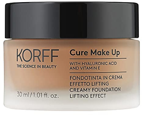 Korff Fondotinta Crema Effetto Lifting, Coprenza Media Alta con Acido Ialuronico e Vitamina E, Texture Fondente e Cremosa, Finish Satinato 06, Formato 30ml