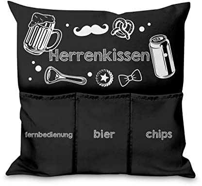 Ferocity Kissen mit Taschen Geschenk Kissenbezüge mit Füllung Aufbewahrungstasche Bier Fernbedienung Snacks zum Filmabend auf die Couch Sofa Motiv Herrenkissen Men's Pillow [091]