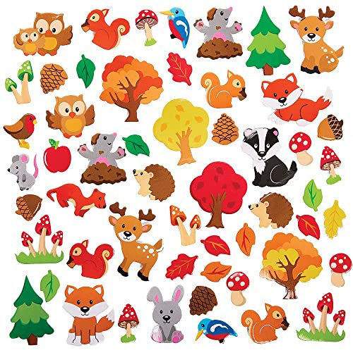 Baker Ross FX119 Waldtiere Moosgummi Sticker-100 Stück, Großpackung Schaumstoff Aufkleber für Kinder zum Basteln, Gestalten und Dekorieren