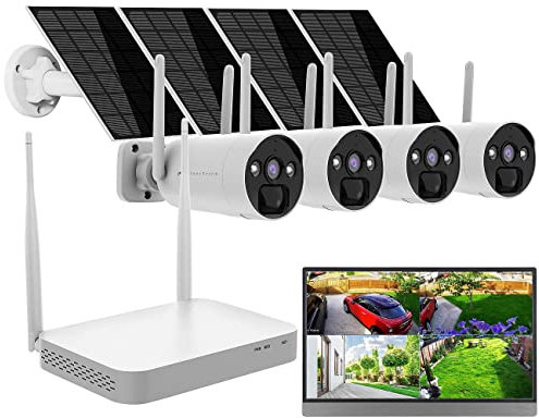 VisorTech Überwachungssystem: 2K-Festplatten-Überwachungsrekorder + 4 Solar-Akku-Kameras, HDMI, App (Überwachungskamera mit Solar, Kamera Überwachung Solar, Speicherkarten)