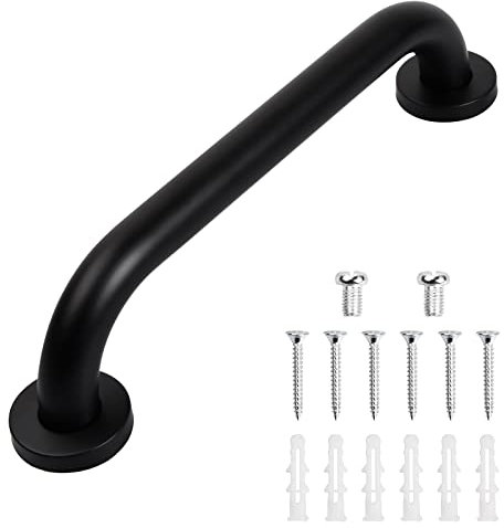 Joyan Haltegriff Dusche, Schwarz, Edelstahl, Poliert, 30CM, Sicherheitsgriffe für Senioren, 226.8 kg Tragfähigkeit