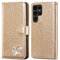 QLTYPRI Samsung Galaxy S23 Ultra Hülle, Glitzer Handyhülle PU Ledertasche Handschlaufe Kartenfach mit Eingelegten Herz Diamond Schutzhülle für Samsung Galaxy S23 Ultra - Gold