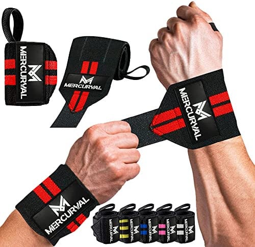 MERCURYAL 2 Handgelenk Bandagen Gym - Wrist Wraps Gym - Handgelenk Bandagen Fitness – Handgelenkbandagen Kraftsport für Fitness, Handgelenkstütze, Bodybuilding, Kraftsport & Crossfit (Schwarz & Rot)