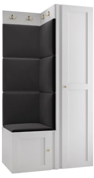Mirjan24 Garderoben-Set Rotuni XXV, Kleiderschrank mit 2 Fächer, Schuhschrank mit 3 Fächer, Kleiderhakenbrett, Gepolstertes Wandpaneel, Flurgarderobe Wandgarderobe (Weiß, Manila 18)