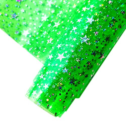 HYANG Glitter Star Transparent PVC Super Clear Holographic Vinyl Kunstleder Blätter 1 Rolle 12 x 47 (30cm x 120cm) für DIY Schleifen Ohrringe Taschen DIY Handwerk Herstellung (Grün)