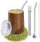 Mate Tasse Modernes Yerba Mate Gourd Set, 12oz Tee Becher Doppelwandiger 18/8 Edelstahl, Hitzebeständig isolier Design, Teetasse mit Deckel, zwei Bombillas und einer Reinigungsbürste (Holzfarbe)