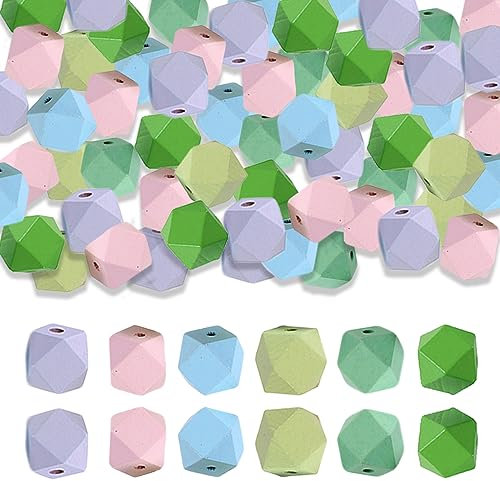 Bunte Holzperlen, 60 Stück Geometrische Holzkugeln, Gemischte Farbe Holzperlen Achteckig, 20mm Polygon Perlen Holz Mit Loch bastelnperlen für DIY Schmuck