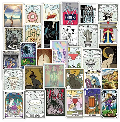 ZELAITE 50 PCS Tarot Sticker Aufkleber für Astrologie Laptop, Telefon, Wasserflasche, Skateboard, Koffer, Gitarre, Pad, niedliche ästhetische Vinyl Aufkleber, Wasserdicht, Scrapbook Aufkleber (G)