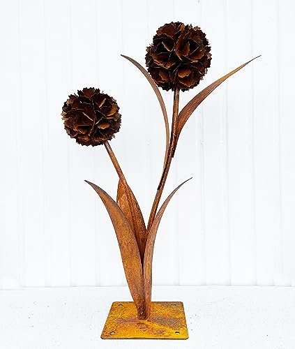 STEINFIGURENWELT GIEBEN 3D Pusteblume mit 2 Blüten 90 cm Edelrost Gartendeko Wetterfest Rost Blume Metall