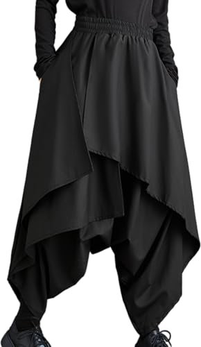 ellazhu Pantaloni Sarouel per Donne, Vita Bassa Elastica, Pantaloni Larghi con Orlo Irregolare GZ29 Nero