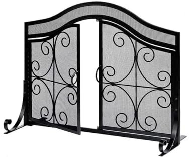 Salvachispas Pantalla de Chimenea for el hogar y jardín con Puertas, Malla metálica for Exteriores, forjada sólida Pantalla Chimenea