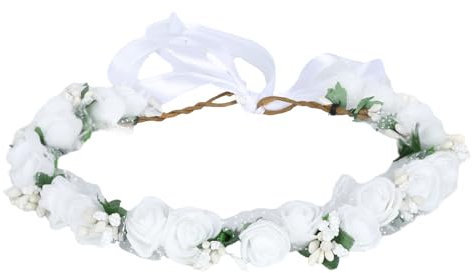 Blumenkrone Hochzeit Blumenkranz Blumen Kranz Stirnband Krone Haar Kranz Hochzeit Foto RequisitenRose Blumenkopf Tragen Mit Band Boho Haarkranz Blumen Photo Requisiten (Weiß)