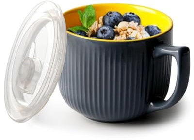 NUTRIUPS 900ml bol ramen avec couvercle, bol à soupe micro ondes, bol petit, dejeuner avec anse, bol avec 2 anses