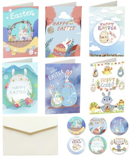 Osterkarten Mit Umschlag,Ostergrußkarte Klappkarten Multipack 12 Stück, Hasen Osterei Frohe Ostern Grußkarten für Osterfrühlingsferien Geburtstag Klassenzimmer Glückwünsche Austausch Geschenk