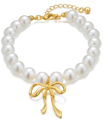 LILIE&WHITE Perlenarmband mit Gold-Schleife, Antiallergisch & Langlebig, Elegantes Armband für Damen, Geschenk für Sie – Für Jeden Anlass