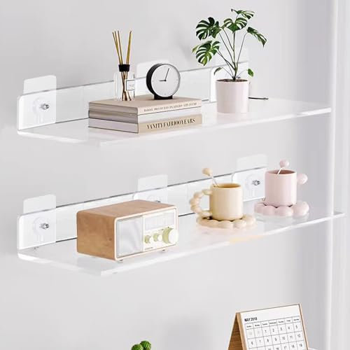 VEPEPE 2 Piezas Transparente Baldas Pared sin Agujeros con Tornillos, Acrílico Estanterias De Pared sin Agujeros 30cm, Pequeño Estantes de Adhesivo para Baño, Dormitorio, Cocina, Salón