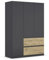 Rauch Möbel Costa, Drehtürenschrank, Kleiderschrank, 3-türig, 2 Schubkästen, Grau-metallic/Eiche Artisan, Holz, Schwarz, Push-to-open, Griffprofil grau-metallic, 136x197x54 cm