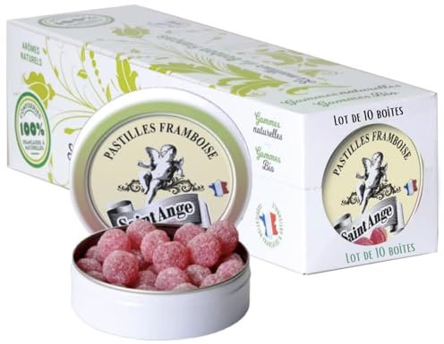 Lot de 10 boites Framboise Pastilles Saint-Ange Framboise Bonbons Traditionnels 100% Français Framboise