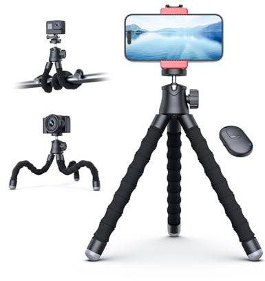 Tripode para Móvil, YUMAZLA Mini Tripode Portátil de 360° con Control Remoto, Trípode Robusto y Flexible para iPhone/Android/Cámara Acción