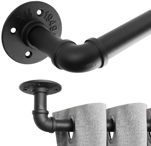 SHUESS Barra de cortina industrial negra extensible 70 – 120 cm – Barra de cortina de metal mate para montaje en pared y techo – Barra de cortina resistente para cortinas pesadas interiores y