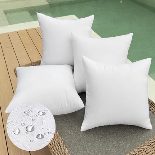 QSWRD 50x50 cm Outdoor Wetterfest Kissenfüllung 4er Set wasserdichte Kissen Gartenmöbel Dekokissen Innenkissen Kopfkissen Federkissen Zierkissen für Sofa Terrasse Balkon Wohnzimmer Cushions Weiß