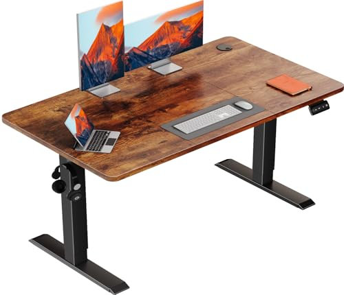 Flamaker Höhenverstellbarer Schreibtisch, Elektrischer Schreibtisch Höhenverstellbar für Steh-Sitz, Computertisch mit Memory-Funktion, Stabiler Tisch Standing Desk, Bürotisch,120 x 60 cm,Braun