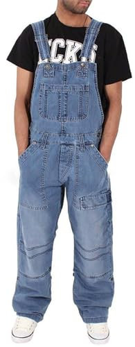 Salopette Versatile Salopette in Denim da Uomo alla Moda Semplice Multitasche Jeans larghi-azzurro-4XL