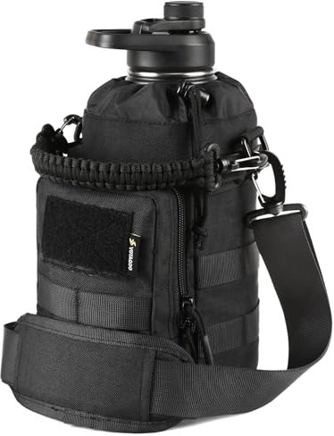 VOTAGOO Bouteille d'eau tactique en acier inoxydable - 1,9 l - Bouteille d'eau militaire pour l'extérieur, la randonnée, le camping, la chasse - Noir