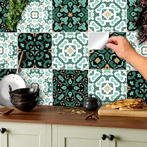 TOARTI 18 Stück Bunt Fliesenaufkleber,Mosaik Küche Wandaufkleber,DIY Marokkanischer Fliesenfolie für Badezimmer,Treppenaufkleber Wandfliese Aufkleber,Wasserdicht Selbstklebende Fliesensticker,15×15CM