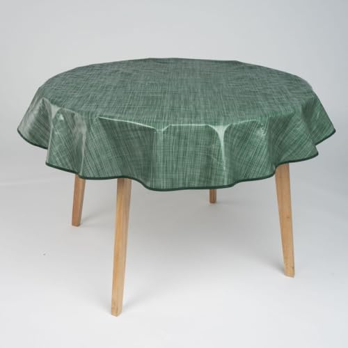 laro 140cm runde Wachstuch Tischdecke abwaschbar Wachstuchtischdecke mit Saum-Eingefasst-Paspelband, Muster:Leinenoptik Dunkelgrün, Größe: Rund 140cm