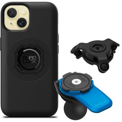 QUAD LOCK 1 Kugel-Adapter Handyhalterung für Motorrad mit Vibrationsdämpfer und MAG-Hülle für iPhone 15