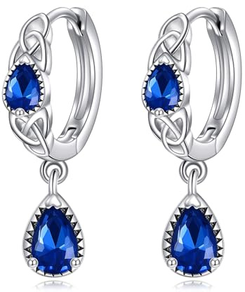 925 Sterling Silber Keltische Knoten Creolen Silber Saphir Ohrringe für Damen Mädchen September Geburtsstein Schmuck