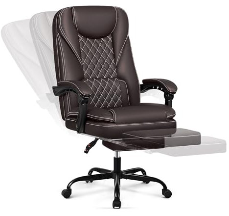 DoChair Bürostuhl ergonomischer Schreibtischstuhl bis 140°mit Fußstütze Kopfstütze Wippfunktion Drehstuhl Chefsessel Kunstleder, Grau