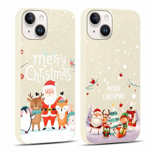 Yoedge 2 Stück Weihnachten Handyhülle für iPhone 14/iPhone 13 6,1 Hülle,Dünn Süß Weihnach Muster Hirsch Weihnachtsmann Case, Weich Silikon TPU Stoßfest Christmas Schutzhülle Cover für iPhone 14,Beige