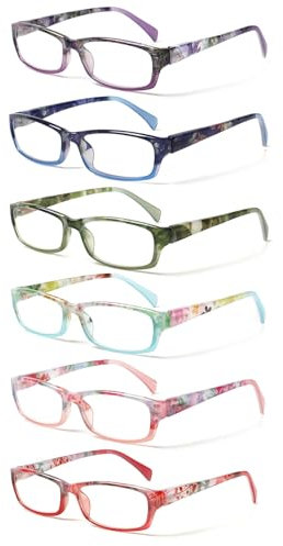 COJWIS 6 pack Lesebrille Blaulichtfilter Brille für Damen Federscharnier Lesehilfe Blendfreie UV Brille Leserbrille (Mehrfarbig-0, 2.00, x)