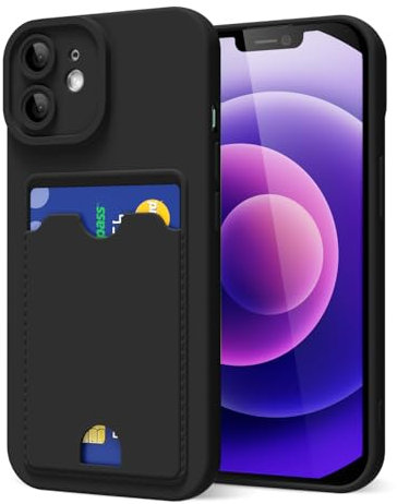 oakxco for iPhone 12 Mini Case with Card Holder, Cute Silicone Wallet Phone Case with Credit Card Slot, Soft Rubber Thin Slim Purse for Women Men with Shockproof Camera Cover Protection, Black