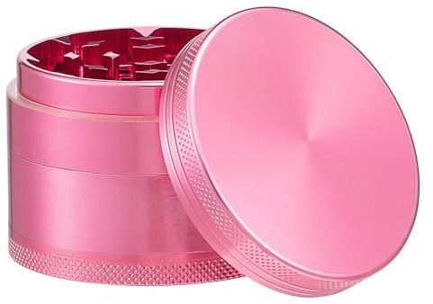 DCOU Premium Grinder Cruncher Bruchfester Aluminium Grinder Crusher Gewürze Schleifer mit Blumen auf dem Deckel Magnetisch Ø55mm Metall Spices Grinder 4 Teilig (Rein Rosa)