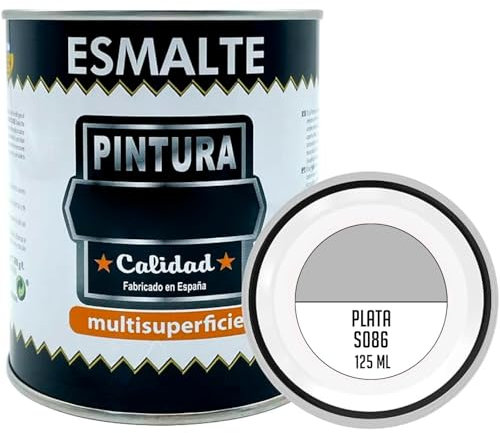 AC - Bote de Pintura Esmalte - Fabricado en España - Ideal para Cualquier Superficie, Madera, Plástico, Cristal o Cemento - Capacidad de 125 ML - Plata (S086)